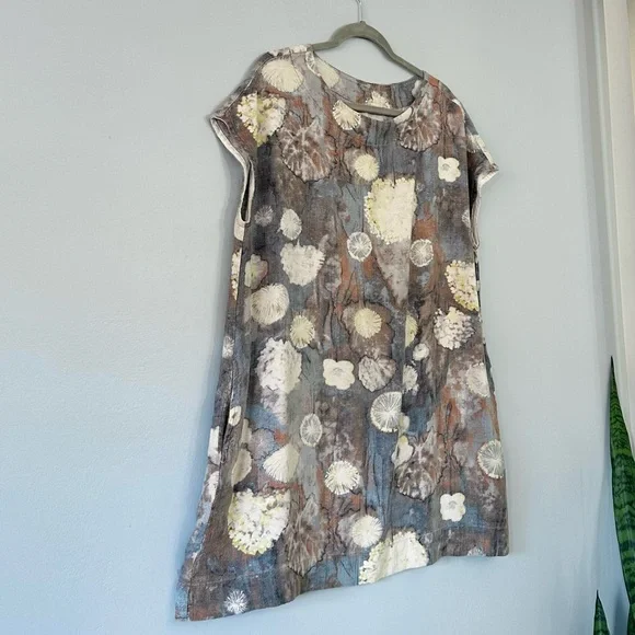 Brynn Walker Ansel Tunic Dress Burdock Blue Floral Linen Blend size S Lagenlook - Picture 6 of 16